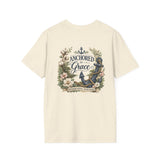 Gildan Shirt: Anchor Floral T-Shirt — Nautical Anchor with Vintage Flowers