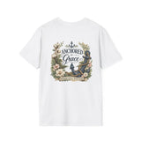 Gildan Shirt: Anchor Floral T-Shirt — Nautical Anchor with Vintage Flowers