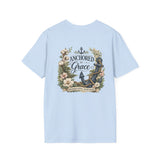 Gildan Shirt: Anchor Floral T-Shirt — Nautical Anchor with Vintage Flowers