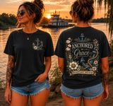 Gildan Shirt: Anchor Floral T-Shirt — Nautical Anchor with Vintage Flowers