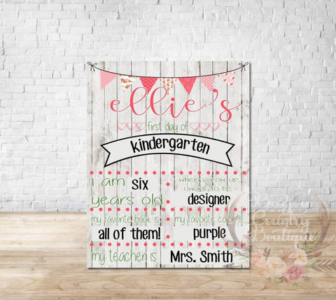 Rustic Girly First Day of School Board